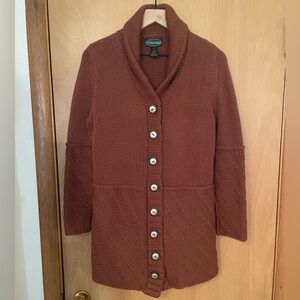 Overland 100% Cotton Knit Cowl Neck Button Down Sweater Size L/XL